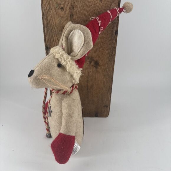 Primitive Mouse Winter Candy Cane Christmas Fabric Cloth 9.75"Tx6"Wx4"D Weighted - Picture 4 of 10